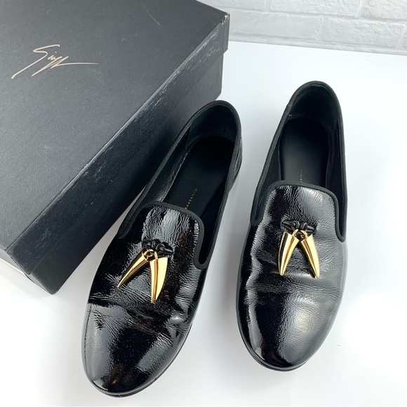 GIUSEPPE ZANOTTI DALILA Italian Horn Patent Leather Flat Loafers 
